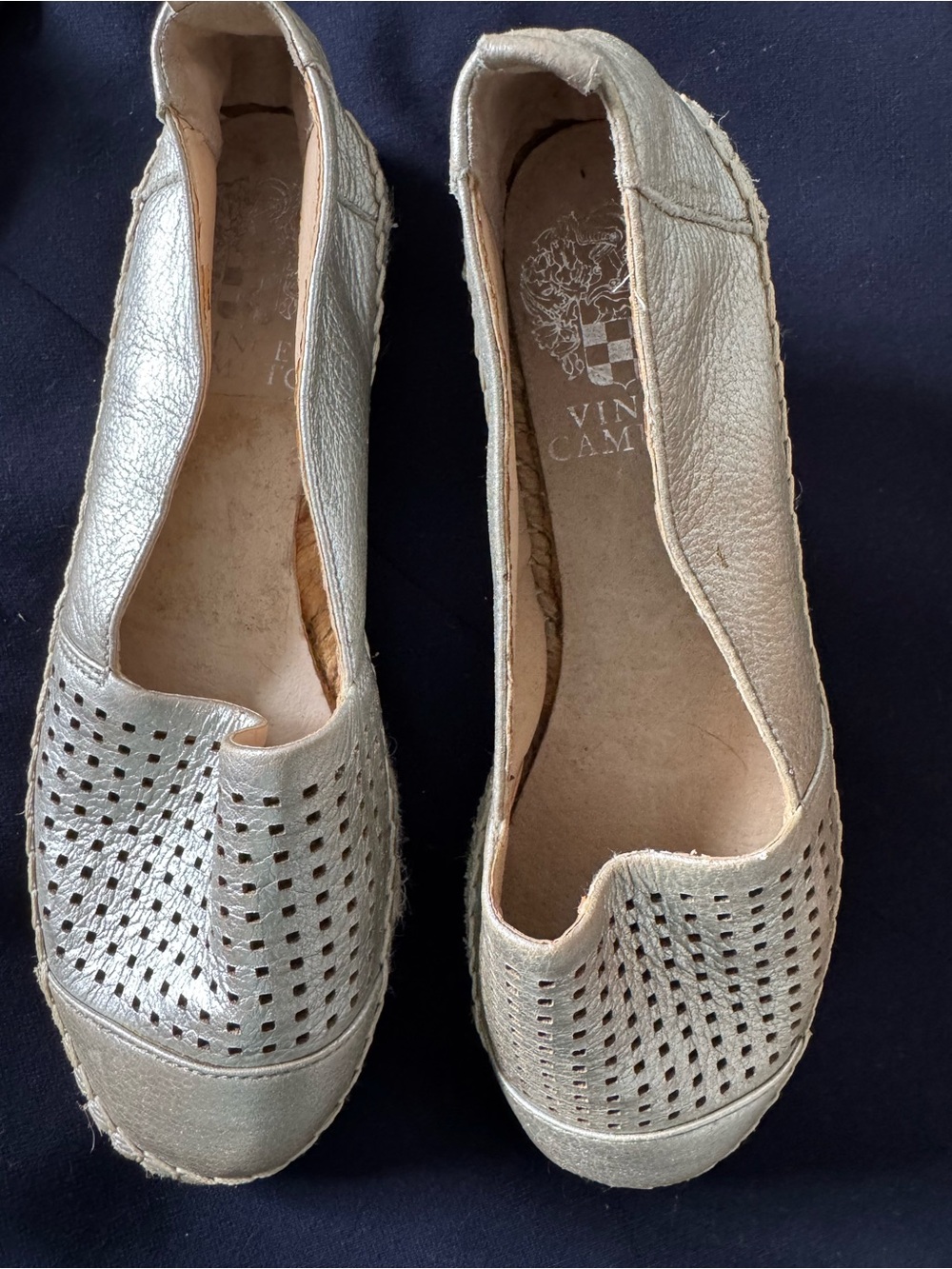 Vince Camuto Perforated Metallic Gold Slip-On Espadrille Flats